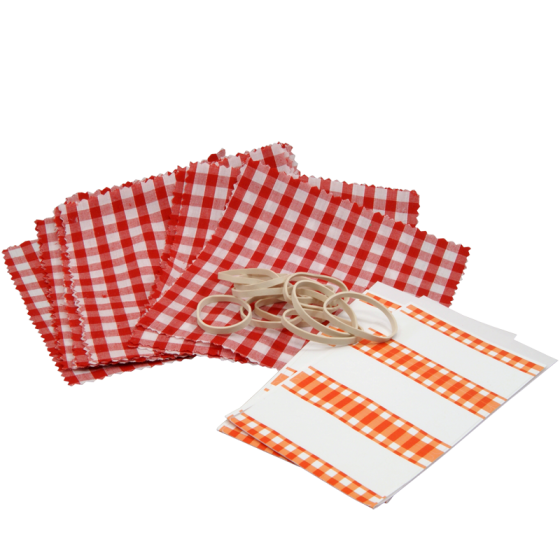 Pack of 12 Red Gingham Cotton Jam Jar Covers With Bands & Labels