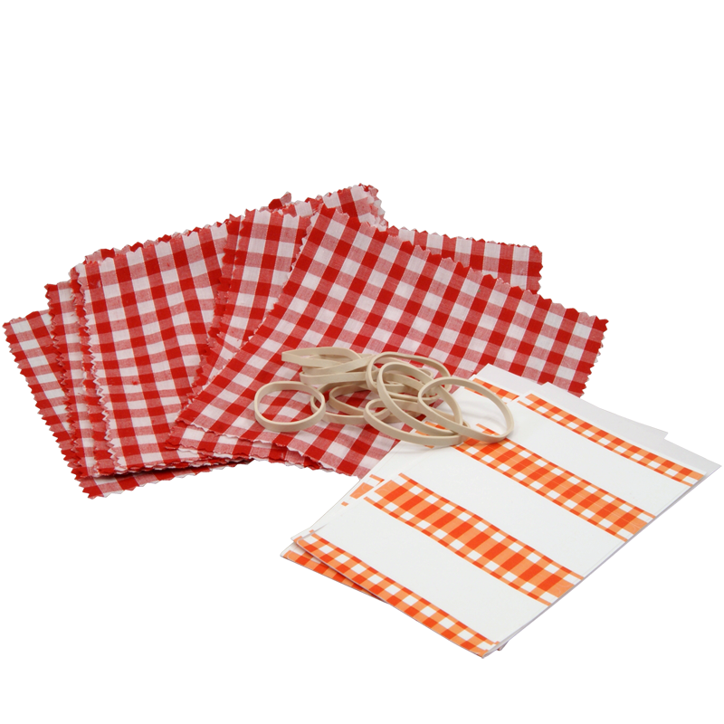 Pack Of 12 Red Gingham Cotton Jam Jar Covers With Bands & Labels Balliihoo
