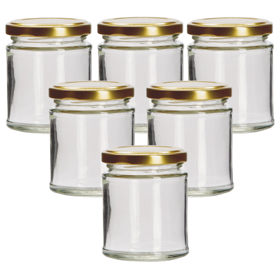 190ml Round Glass Food Jar With Gold Twist Off Lid - Pack Of 6