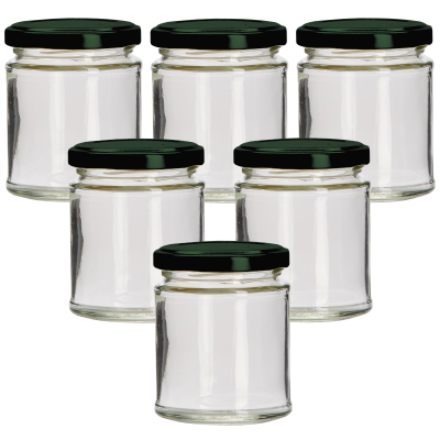 190ml Round Glass Food Jar With Green Twist Off Lid - Pack Of 6