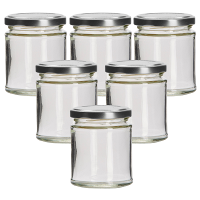 190ml Round Glass Food Jar With Silver Twist Off Lid - Pack Of 6