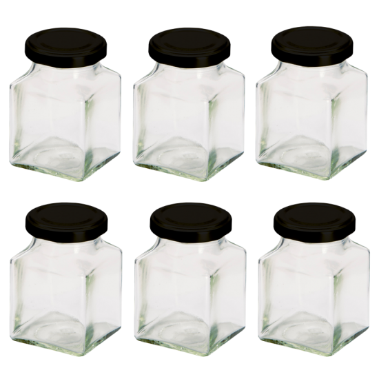SPECIAL OFFER - Pack Of 6 x 190ml Square Glass Jam Jars - End Of Line