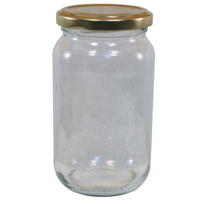 1lb / 380ml Round Glass Jam Jar With Gold Twist Off Lid - Pack Of 6