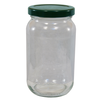 1lb / 380ml Round Glass Jam Jar With Green Twist Off Lid - Pack Of 6