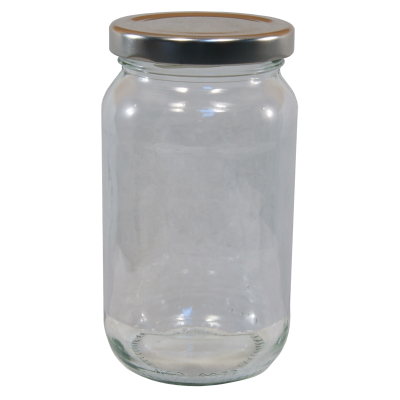 1lb / 380ml Round Glass Jam Jar With Silver Twist Off Lid - Pack Of 6