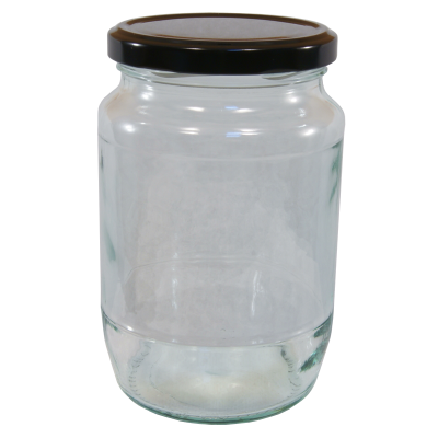 2lb / 900g Round Glass Jam Jar With Black Twist Off Lid - Pack Of 6