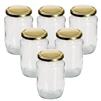 2lb / 750ml - Round Glass Jam Jar With Gold Twist Off Lid - Pack Of 6
