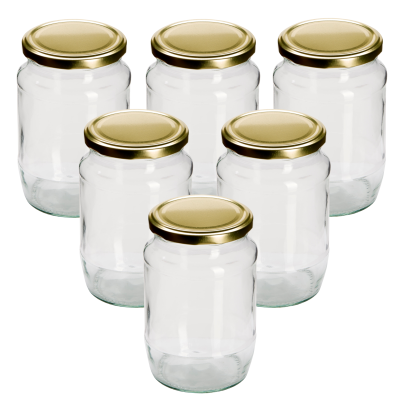 2lb / 720ml - Round Glass Jam Jar With Gold Twist Off Lid - Pack Of 6