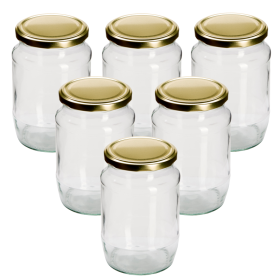 2lb / 720ml - Round Glass Jam Jar With Gold Twist Off Lid - Pack Of 6