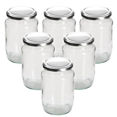 2lb / 750ml - Round Glass Jam Jar With Silver Twist Off Lid - Pack Of 6