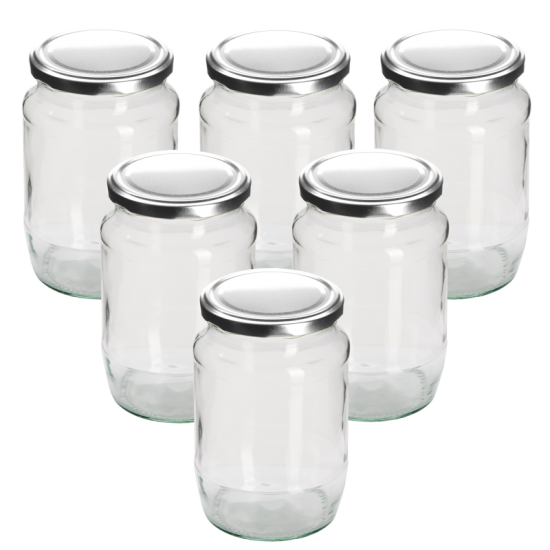 2lb / 720ml Round Glass Jam Jar With Silver Twist Off Lid Pack Of 6