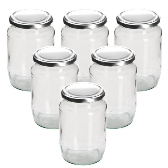 2lb / 720ml - Round Glass Jam Jar With Silver Twist Off Lid - Pack Of 6
