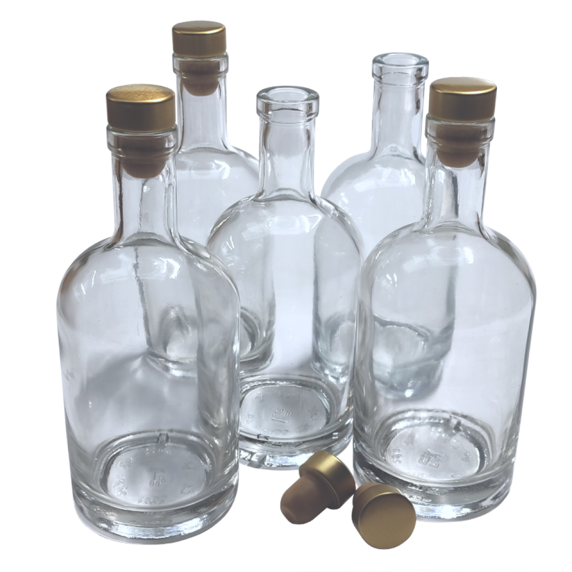 500ml Heavy Base Gin / Spirit Bottle With Gold Stopper Pack Of 5