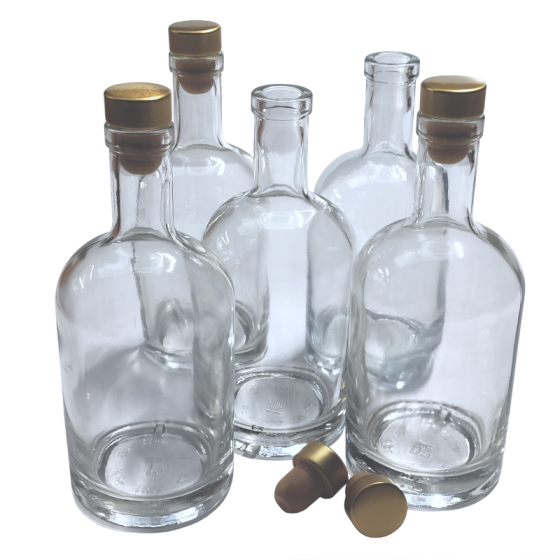 500ml Heavy Base Gin / Spirit Bottle With Gold Stopper - Pack Of 5