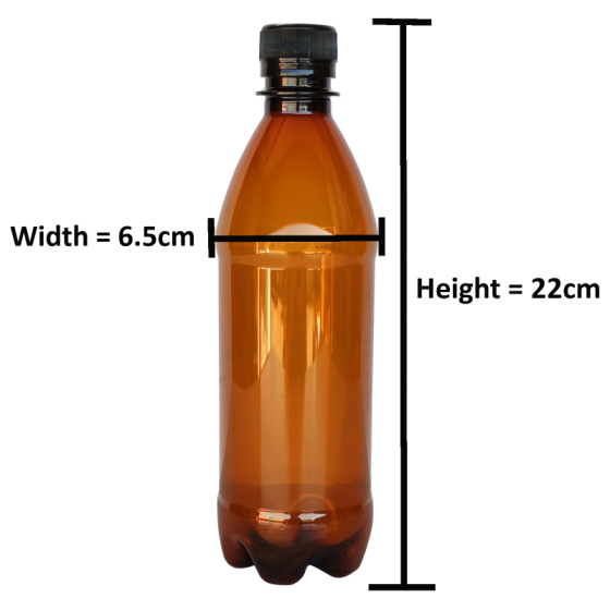 500ml Brown PET Plastic Bottles With Black Caps - Pack Of 40