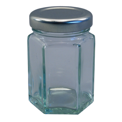 55ml (Small) Hexagonal Glass Food Jars With Silver Lids - Pack Of 6
