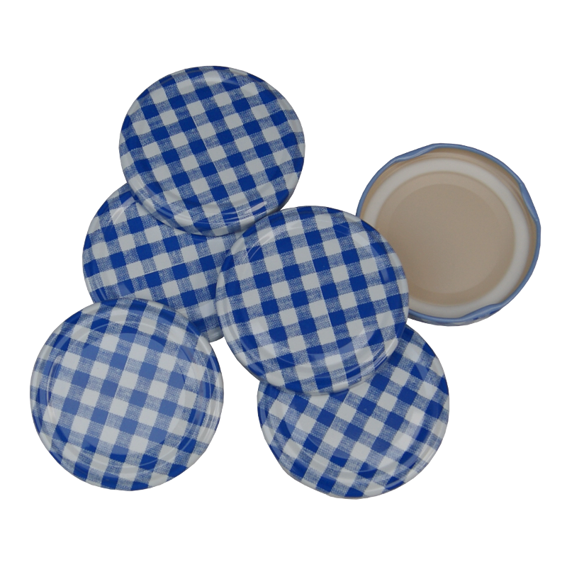 63mm Twist On Jam Jar Lids Blue Gingham Pack Of 6 Balliihoo