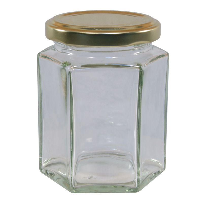 Download 8oz Hexagonal Glass Food Jar With Gold Twist Off Lid ... Yellowimages Mockups