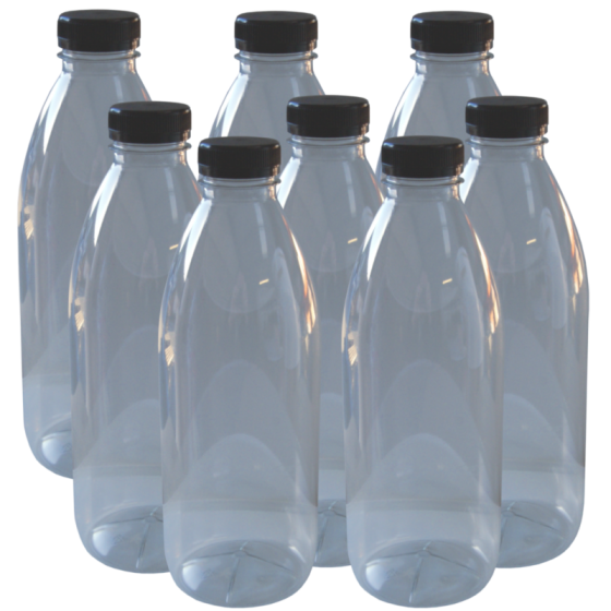Clear Plastic P.E.T Juice Bottle With Cap - 1 ltr - Pack Of 8