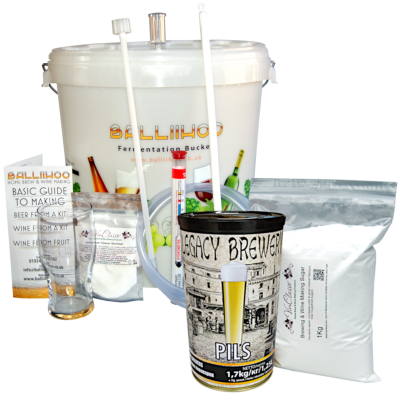 Balliihoo Basic Homebrew Starter Kit With 40 Pint Pilsner Lager & 1Kg Brewing Sugar