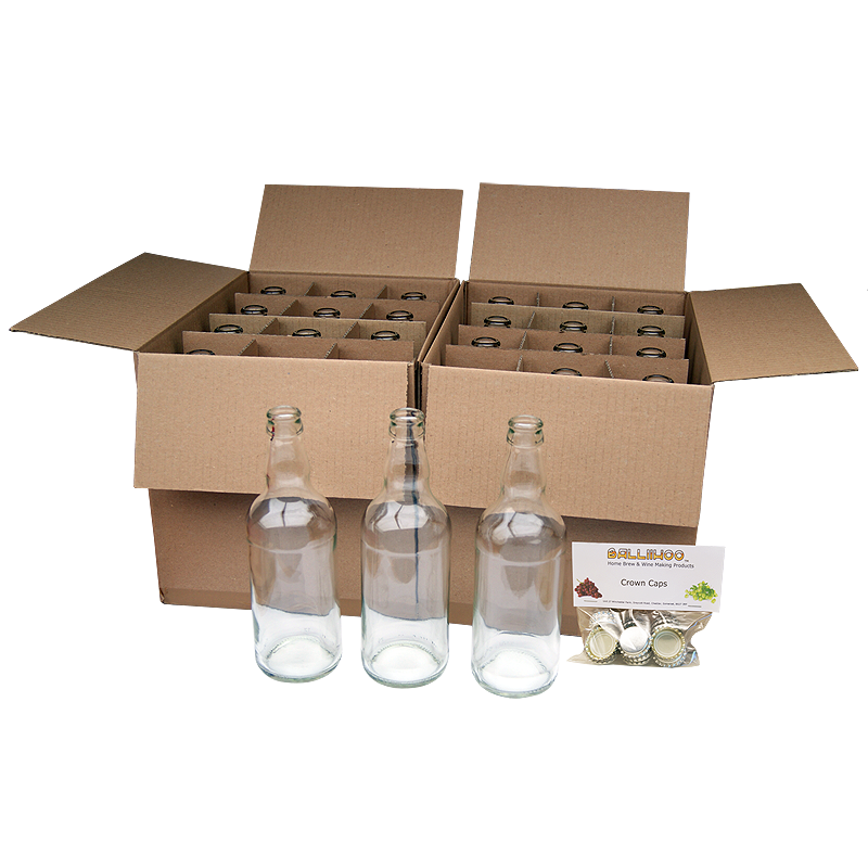 Clear Glass Beer Bottles X 24 With Crown Caps - Balliihoo