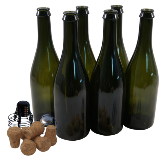 Pack Of 6 Champagne Bottles With Traditional Corks & Cages