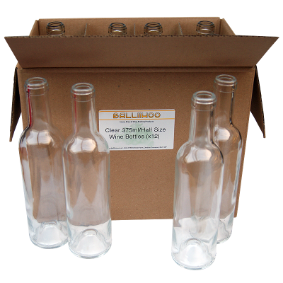 375ml / Half Size Clear Glass Wine Bottles Pack Of 12