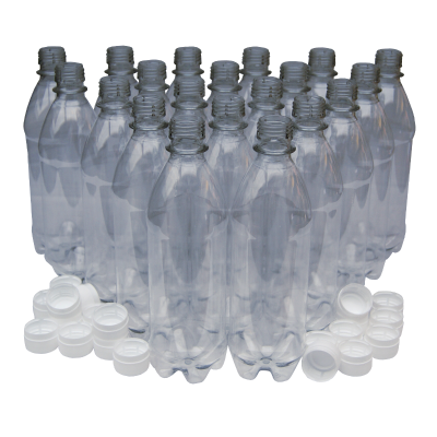 500ml Clear PET Plastic Bottles With White Caps - Pack Of 20