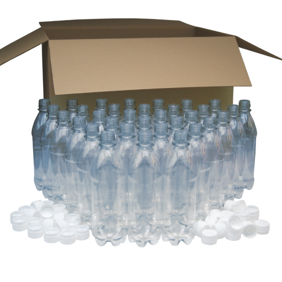 500ml Clear PET Plastic Bottles With White Caps - Pack Of 40