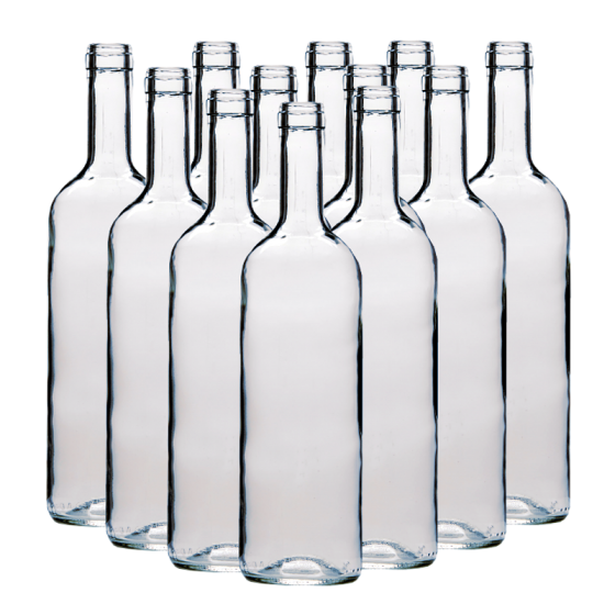 750ml Wine Bottles Clear - Box Of 12 Including Corks