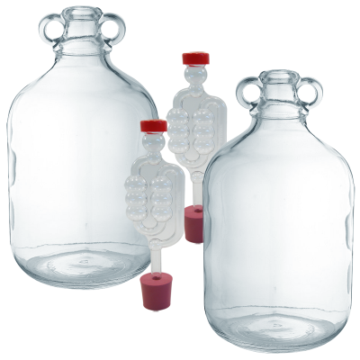 2 x Glass Demijohns With Airlock Bubblers & Bungs