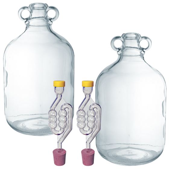 2 x Glass Demijohns With Airlock Bubblers & Bungs