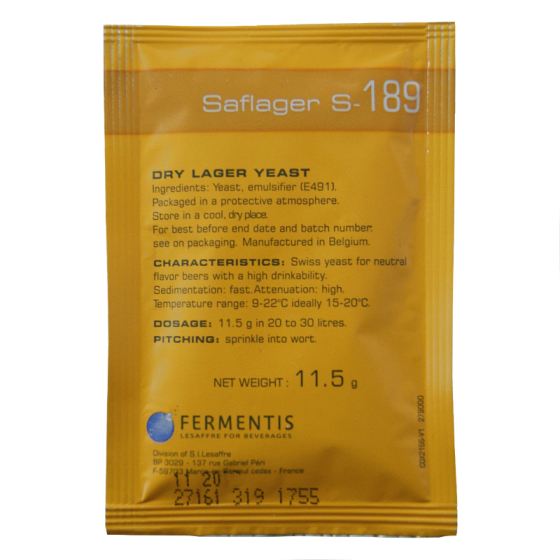 Fermentis Brewing Yeast - Saflager S-189 - 11.5 Gram Sachet Of Dry Lager Yeast