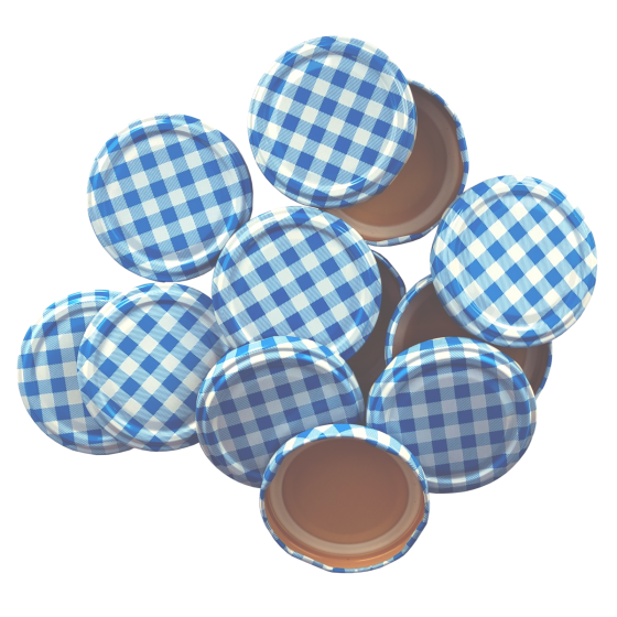 63mm Twist On Jam Jar Lids - Blue Gingham - Pack Of 12