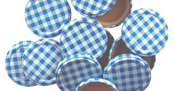 24 X 1lb Jam Jars With Blue Gingham Lids – 370ml Round Glass, Honey Marmalade, Wares Of Knutsford