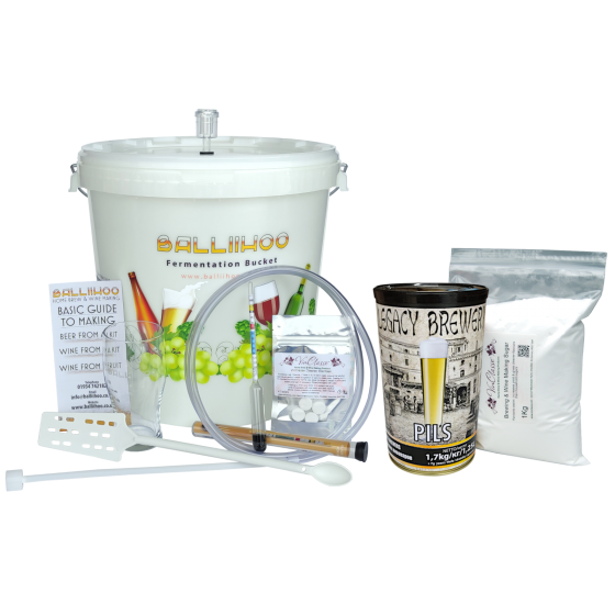 Balliihoo Basic Homebrew Starter Kit With 40 Pint Pilsner Lager & 1Kg Brewing Sugar