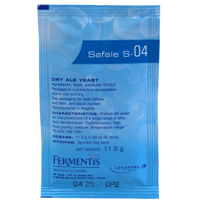 Fermentis Brewing Yeast - Safale S-04 - 11.5 Gram Sachet Of Dry Ale Yeast