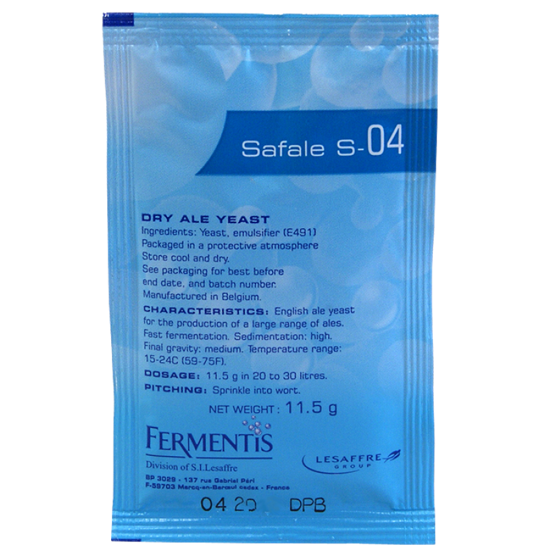 Fermentis Brewing Yeast Safale S04 11.5 Gram Sachet Of Dry Ale