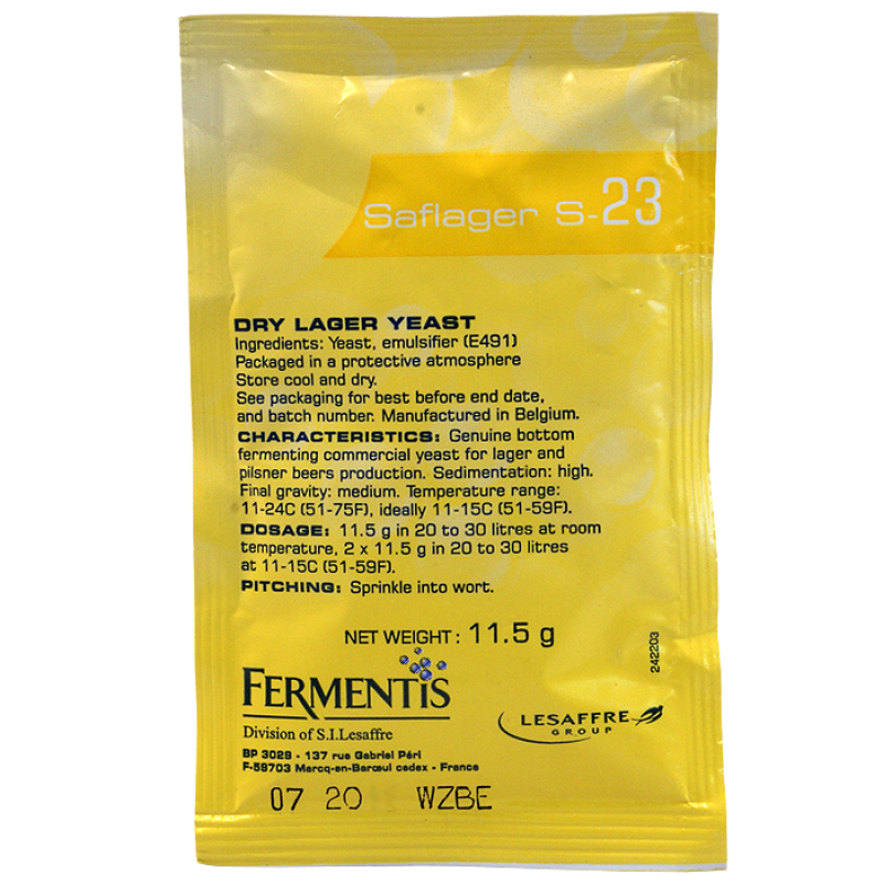 Fermentis Brewing Yeast Saflager S23 11.5 Gram Sachet Of Dry Lager