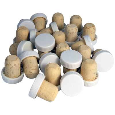 Plastic Top Flanged Wine Stoppers - White Show Corks- Pack Of 24