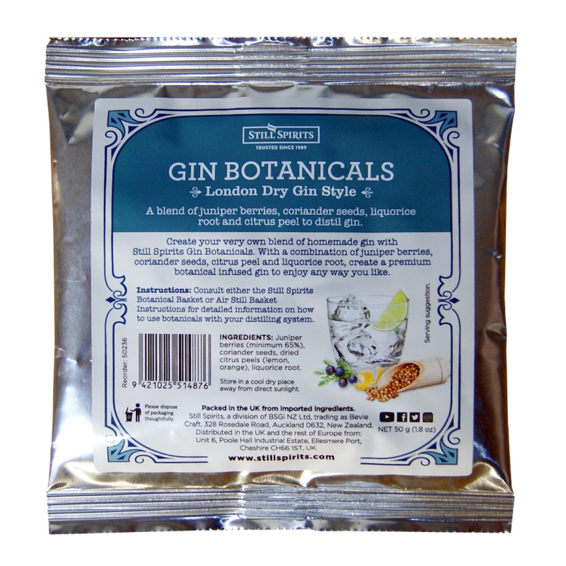 Still Spirits Gin Botanicals 50g Pack Balliihoo